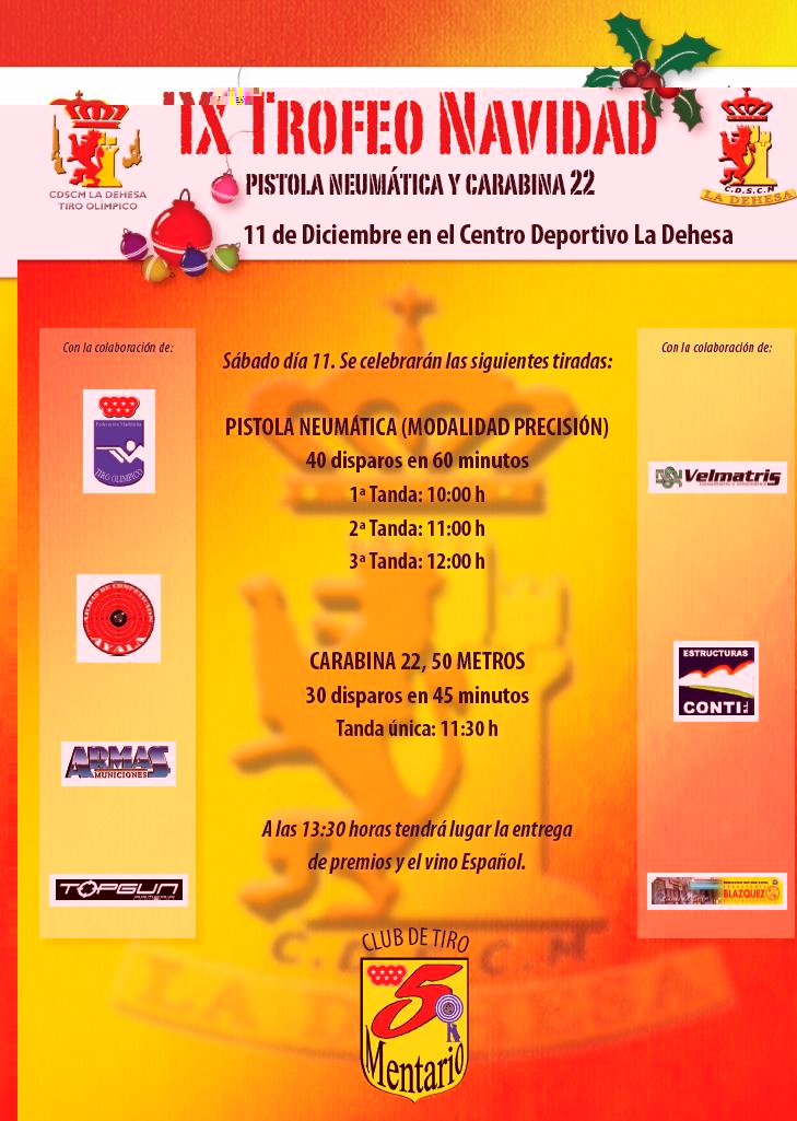 IX Trofeo Navidad - Pistola Neumática y Carabina 22 - 11 Diciembre en el Centro Deportivo La Dehesa